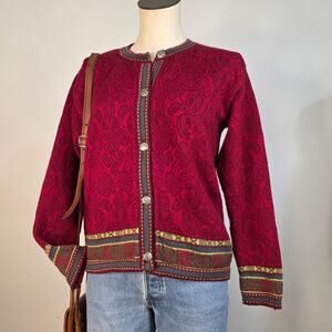 Vintage Norwegian Wool Cardigan Sweater Skjaeveland Boho Nordic Cottagecore Med